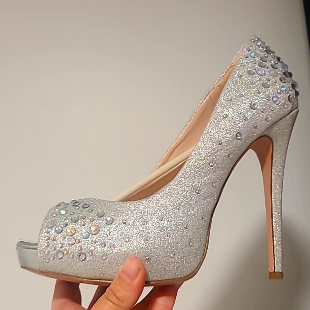 Platform Silver Rhinestone Pumps
